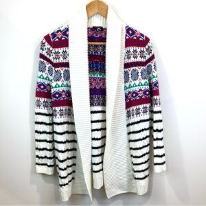 Talbots ‘Fair Isle’ Multicolor Patterned open front cardigan Sweater size MP
